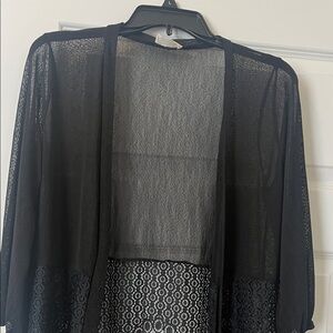 Ember Black Lace Kimono Cardigan – Sheer Open Front Duster – Size Small